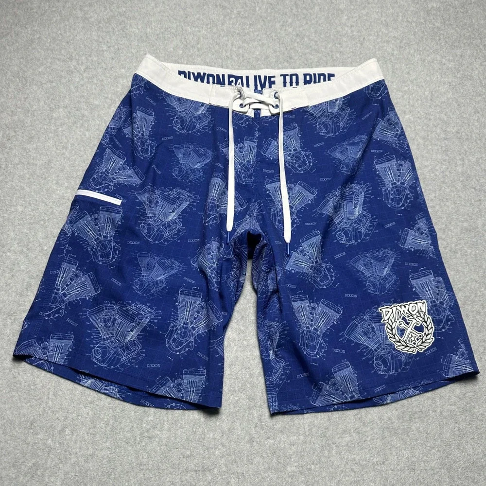 Dixxon Mens Blue Engine Blueprint Board Shorts Live To Ride Size 34